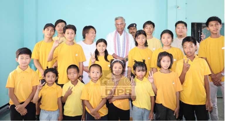 Nagaland Governor La Ganesan, with the children of Ebenezer Orphanage Home during the inauguration of  the shelter home for the homeless in Dimapur on April 1. (DIPR Photo)